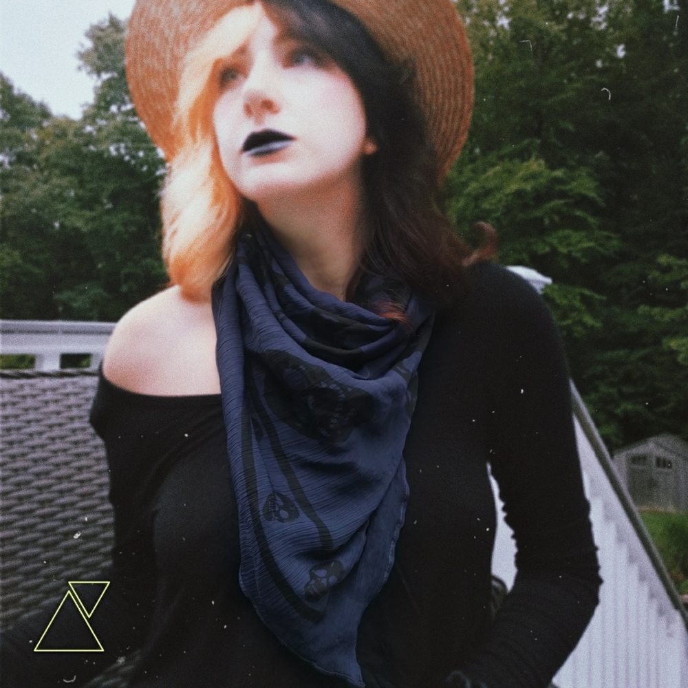 Crepe Thin Navy Skull Scarf - Picture 2 of 2